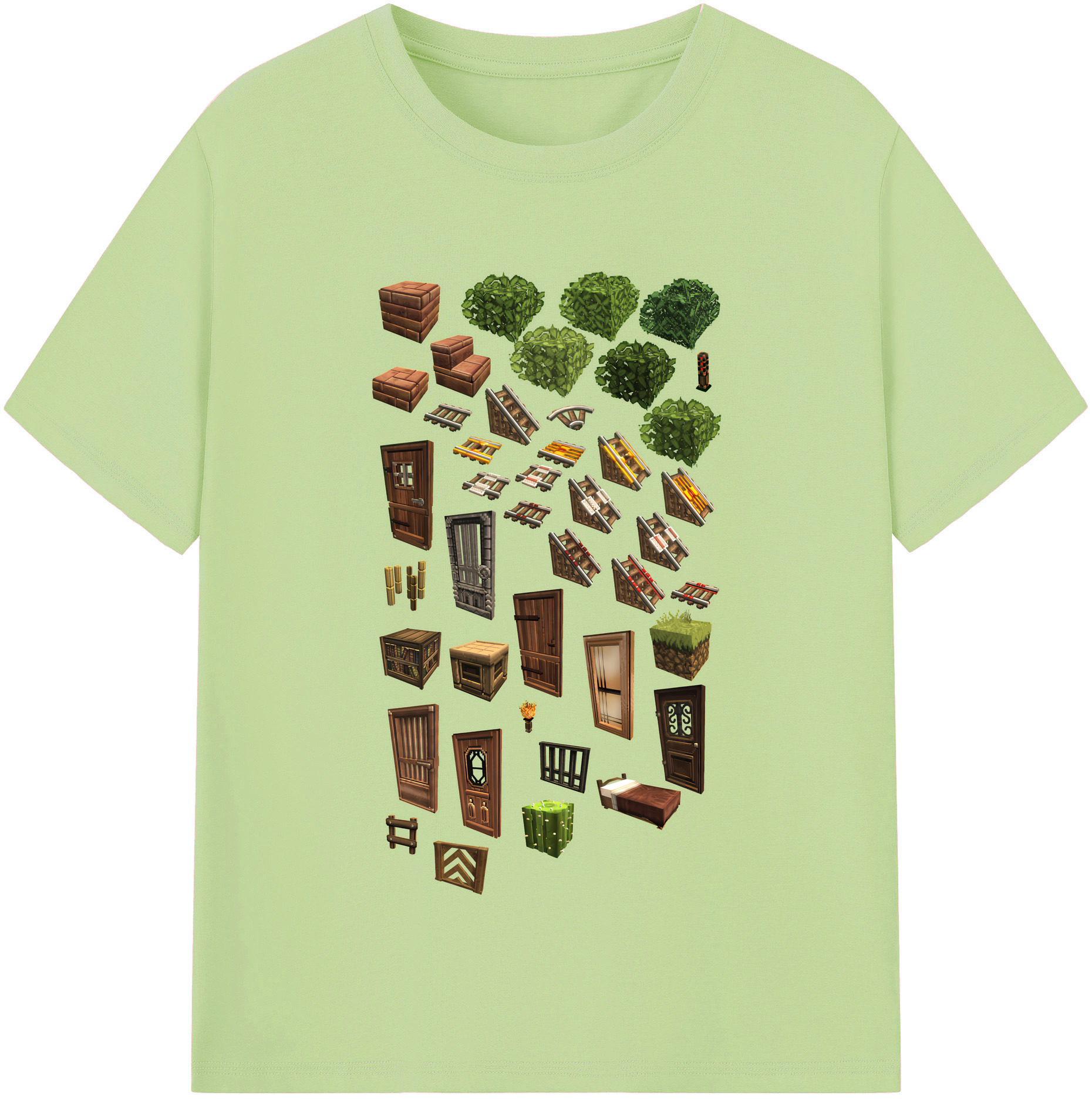 （画像用） マインクラフト ブロックの世界 Minecraft MC Block world 綿100％半袖Tシャツ（フロントプリント）